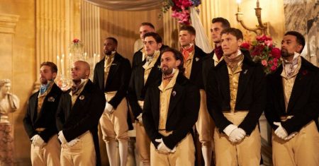 The dudes are assembled in a group.