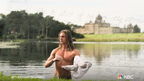 Mr. Saffa emerges shirtless from the lake