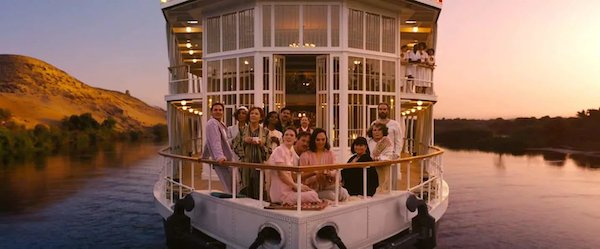 The entire cast posing at the front of the glass box boat against a cgi backdrop. No kidding the entire front rom of the boat is two levels of glass