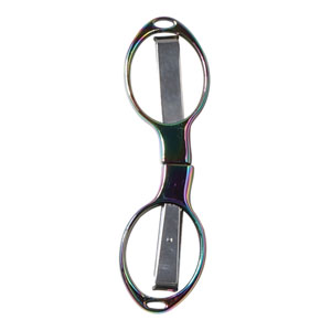 A pair of snub nosed foldable scissors