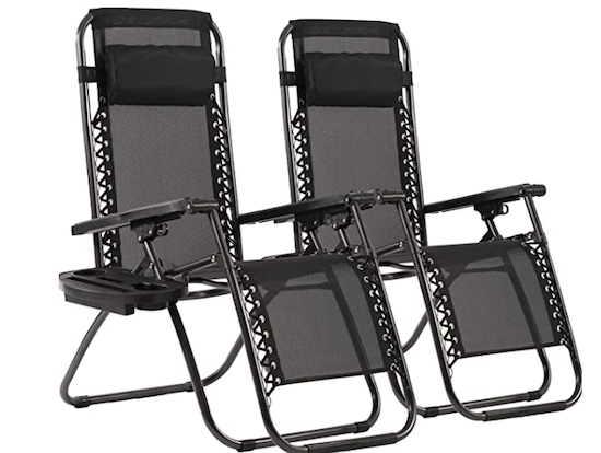 Black canvas anti gravity tilting recliner chairs with black metal frames