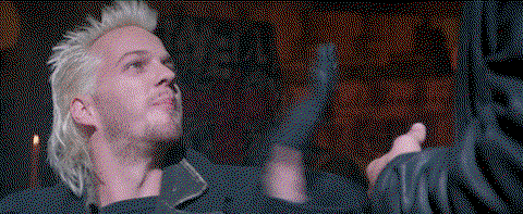 Kiefer Sutherland as a vampire clapping and saying BRAVO from The Lost Boys movie