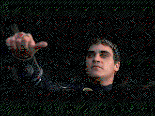 Joaquin Phoenix in Gladiator gives a thumbs down