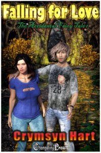 Falling for Love: computer generated people on a yellow brick road with monster trees behind them the woman is wearing a purple vneck and is very curvy and looks PISSED. the dude has a hole in his shirt directly over his nipple and is wearing a dumbfounded expression like he was very very high and someone totally interrupted his date with this really hot person and he's way bummed you know?