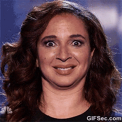 Maya Rudolph looks ecited and shocked and then hers smile drops and she looks deadly