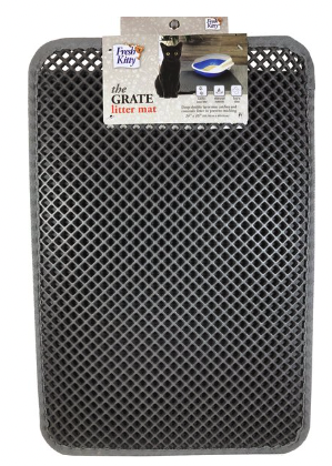 Fresh Kitty Grate Cat Litter Mat, a grey cross hatch mat with a flat surface beneath to catch litter