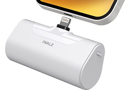 A small white cylinder battery to plug into your phone