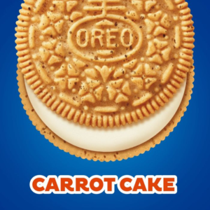 Carrot cake oreos which are light brown cookies with a light creme center