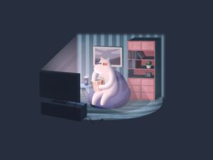 resting and watching a movie on the sofa illustration