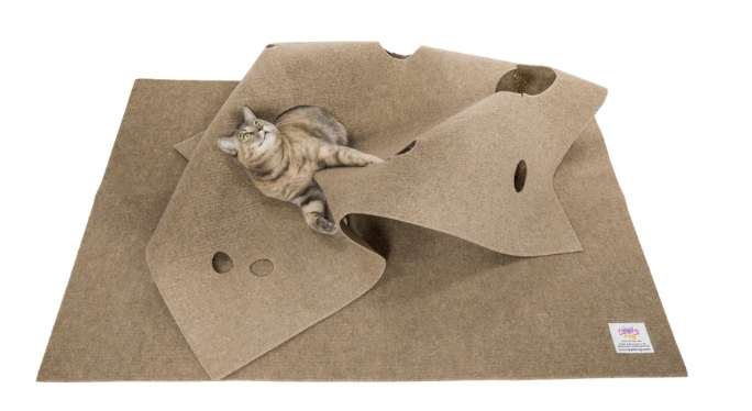 a grey mat with holes and folds in it to hunt and play