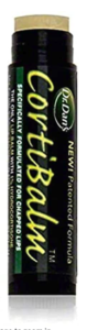 Dr Dan's Cortibalm lip balm in a dark green tube