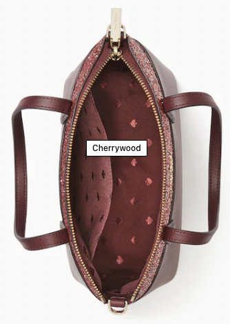 Overhead view of Cherrywood Kate Spade bag, which is a deep rose pink almost brown 