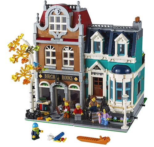 LEGO creator Bookshop with a blue and brown victorian pair of buildings and yes it 's a lego bookshop!