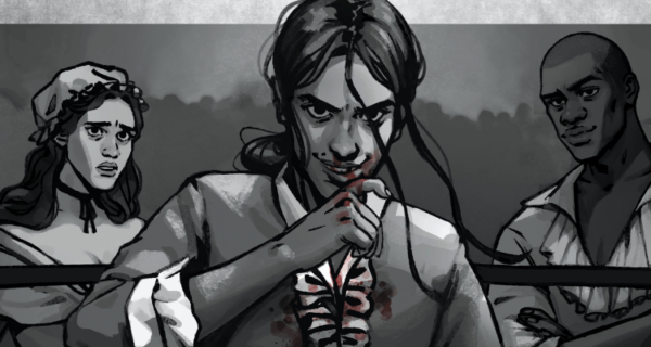 Elizabeth wipes some blood off her mouth with expression of satisfaction