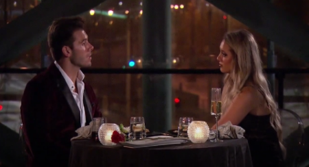 Brooklyn and Zach talk over dinner.
