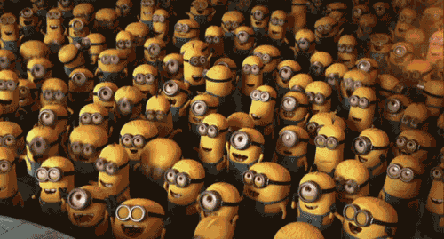 A crowd of minions cheer