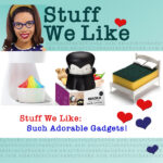 Stuff We Like Such Adorable Gadgets with a picture of shaved ice, a vampire garlic crusher and a sponge holder that looks like a bed