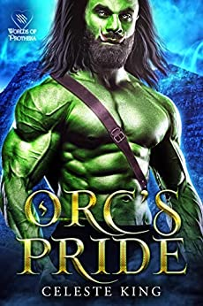 Orc's Pride by Celeste King. A green, shirtless man with a belt strapped over his chest. His head looks both too big and too small for his frame. He has long, black hair and a beard, with little tusks peaking out from his lips.