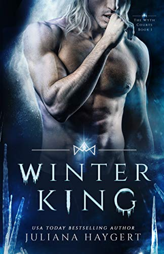 Winter King by Juliana Haygert. A shirtless, slightly headless man with long, white hair appears to be coughing into his fist. There's a glowing orb at his belly button.
