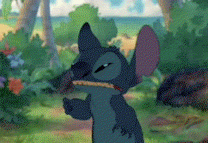 Stitch from Lilo and Stitch pulls on his face