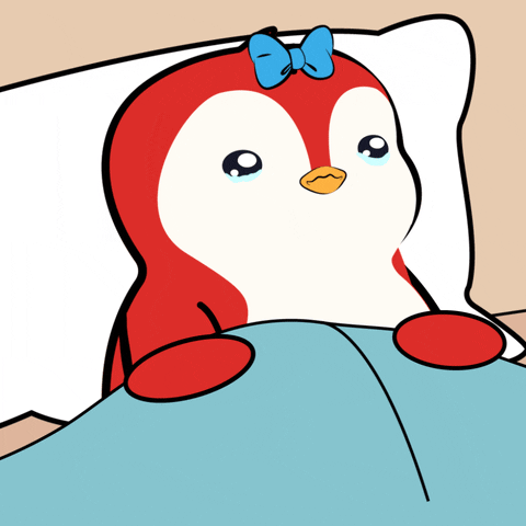 A cartoon penguin is teary eyed