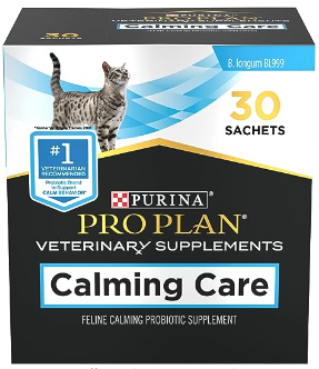 Purina Pro Plan Supplements in a black box with a picture of a cat at the top 