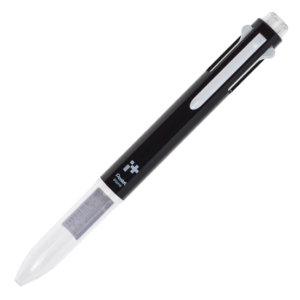 A black pen with a white clip and sliders that allow you to pick the ink color