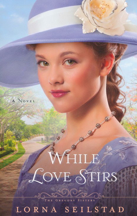 When Love Stirs has a blonde white womn on the cover in a blue squarenecked gown with some lace and a matching periwinkle blue hat with a big white sash and flower. 