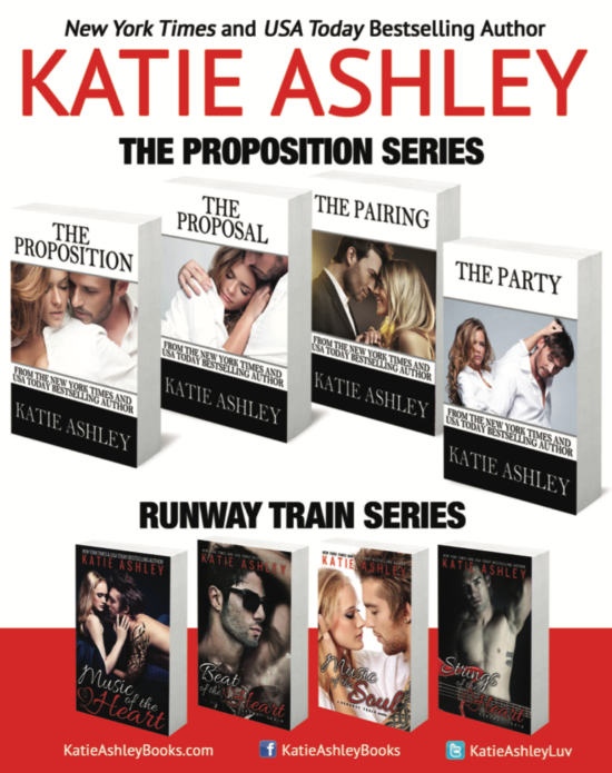 Katie Ashley Proposition series ad. There's a set of four books with very clearly a cover template used to block the title and the uathor name with a different stock image in the middle The one all the way to the right is the one we're talking about - I'll have a close up and description in the next image