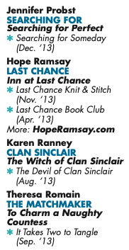A screenshot of the Series rap sheet feature showing new titles from Jennifer Probst, Hope Ramsay, Karen Ranney, and Theresa Romain. 