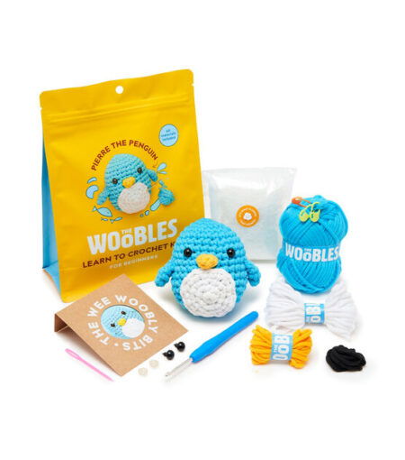 A photo of the Pierre the Penguin Wooble pattern.