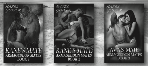 a close up of a series of black and white cover images that are so sexual they look like thumbnails from a porno. One in the middle has a woman in a bra and thong in high heels in bed and all of them look like they have a back injury and they can't get comfortable