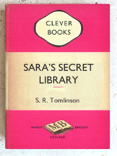 A pink customized kindle case styled like a classic paperback with SARA'S SECRET LIBRARY in the banner across the middle with the author name listed as SL Tomlinson