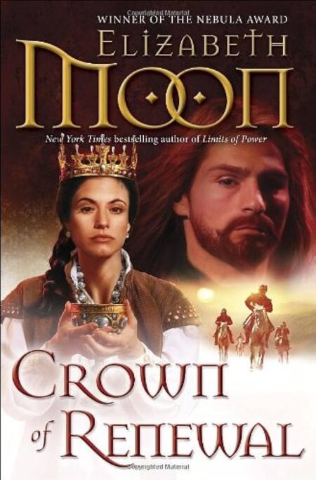 Crown of Reneal has a white guy with a beard looking at the reader with a white woman in a tall gold crown offering a chalice to the reader