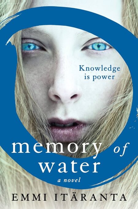 Memory of water features a very, very pale white woman with blue eyes and a long philtrum looking at the reader through a drawn blue O-shape.