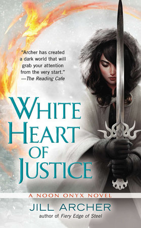 White heart of justice features a woman in white holding a sword while wearing a furry hood and looking really peeved