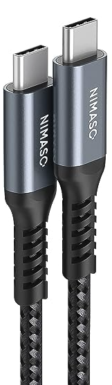 two black and grey USB C cables with braided fabric covering the cords