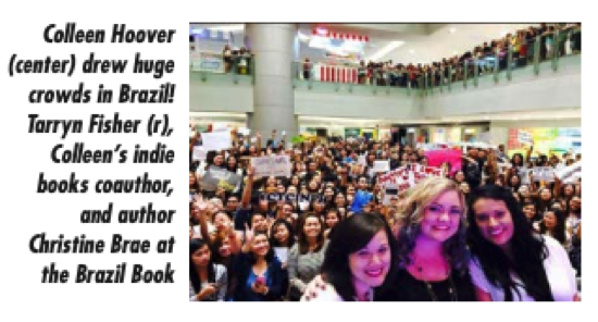 A picture of Colleen Hoover drawing huge crowds in Brazil. Tarryn Fisher her coauthor 