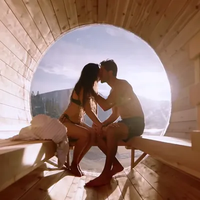 Kelsey and Joey kiss in a sauna