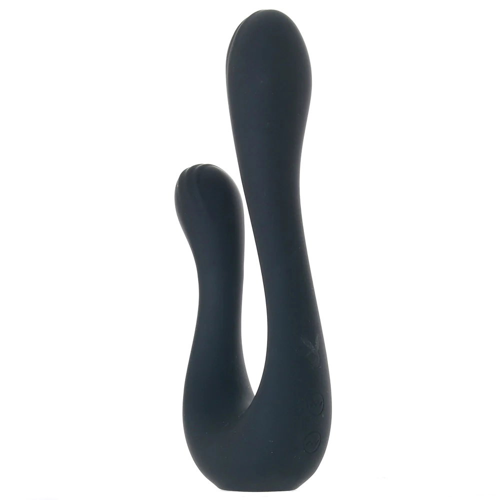 A black silicone double penetration vibrator