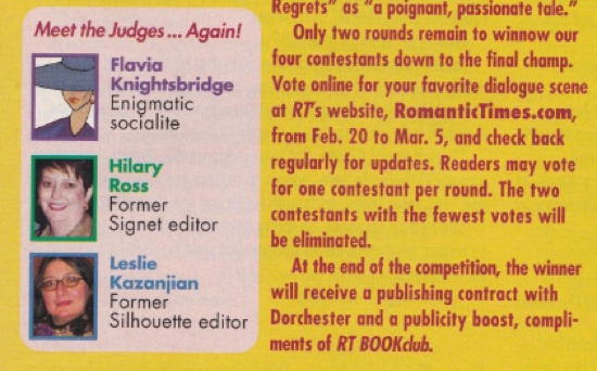 A close up for the judges of American Title, including a former Silhouette editor, a former Signet editor, and Flavia Knightsbridge, Enigmatic Socialite?! 