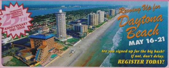 Revving up for Daytona Beach, May 16-21, register today for the 25th annviersary of the magazine, with an overhead shot of the beach and some VERY old hotels. 