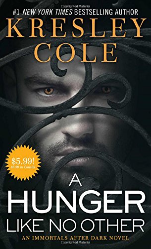 The new cover of A Hunger Like No Other features a close up of a white man mostly in shadow with a wrought iron curling gate over his face