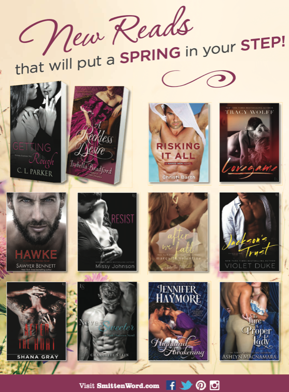 A full page ad for SmittenWord.com - the blog for Bantam Dell Loveswept Flirt showing a collection of covers.