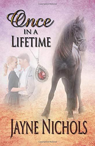 Once in a Lifetime features a very very very small horse, some leaves, a red jewel pendant and two very faint peopel fading away in the background
