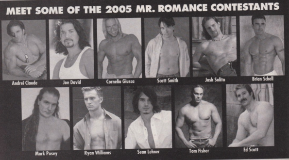 11 black and white photographs of contestants in various stages of shirtlessness. The dude in the lower right corner looks like he just put down a wrench fishing his daughter's hair tie out of the sink 