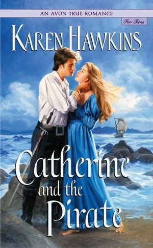 Catherine and the Pirate - a white dude with a BIG MULLET a puffy shirt and a massive ass sword in his belt embraces a blonde woman in a blue dress on a flat beach with waves and clouds behind them.