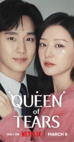 A close up of Kim Soo-hyun and Kim Ji-won in an embrace. he is smiling a little while she looks very sad and has a sparkly tear on her cheek that matches the sparkly diamond on her finger
