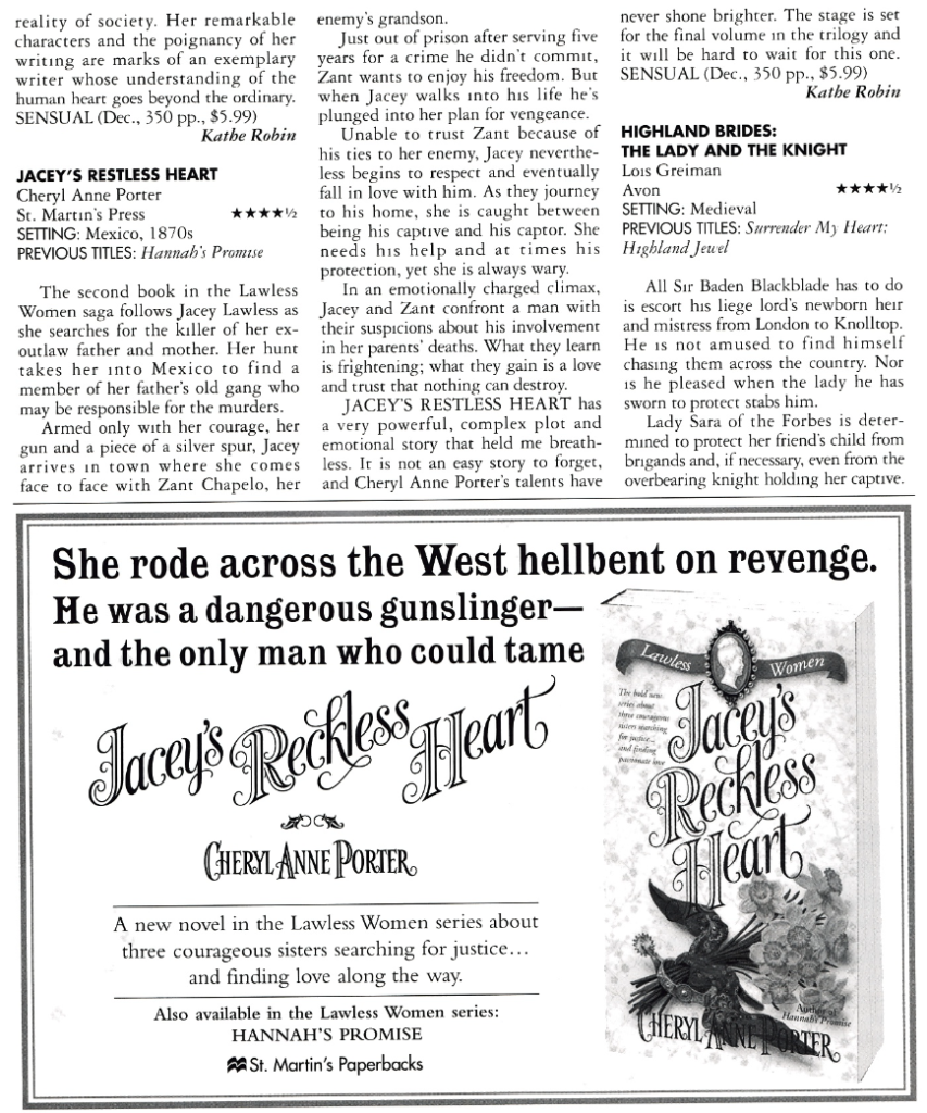 She rode across the West hellbent on revenge. He was a dangerous gunslinger-and the only man who could tame Jacey's Reckless Heart. A new novel in the Lawless Women series about three courageous sisters searching for justice. and finding love along the way.