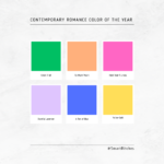 Contemporary Romance Color of the Year with six swatches in green, peach, fuchsia, lavender, blue and yellow